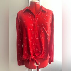 No Boundaries Red with Silver Heart Button-Up Shirt size XL (15-17)